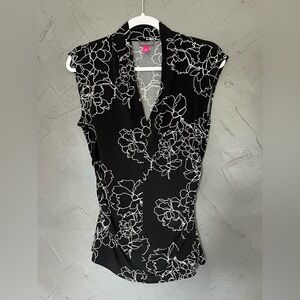 Vince Camuto Black and White Floral Sleeveless Blouse